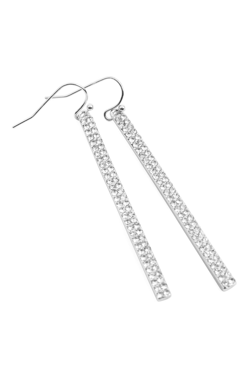 Silver Clear Rhinestone Bar Drop Earrings - Pack of 6