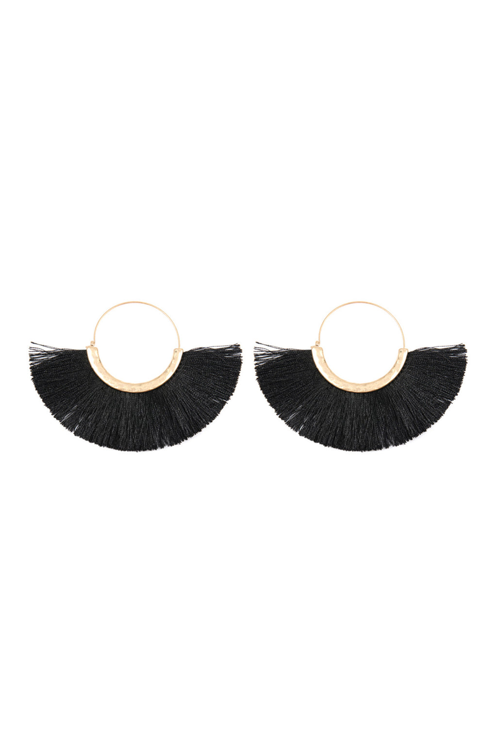 Black Fan Tassel Hoop Earrings - Pack of 6