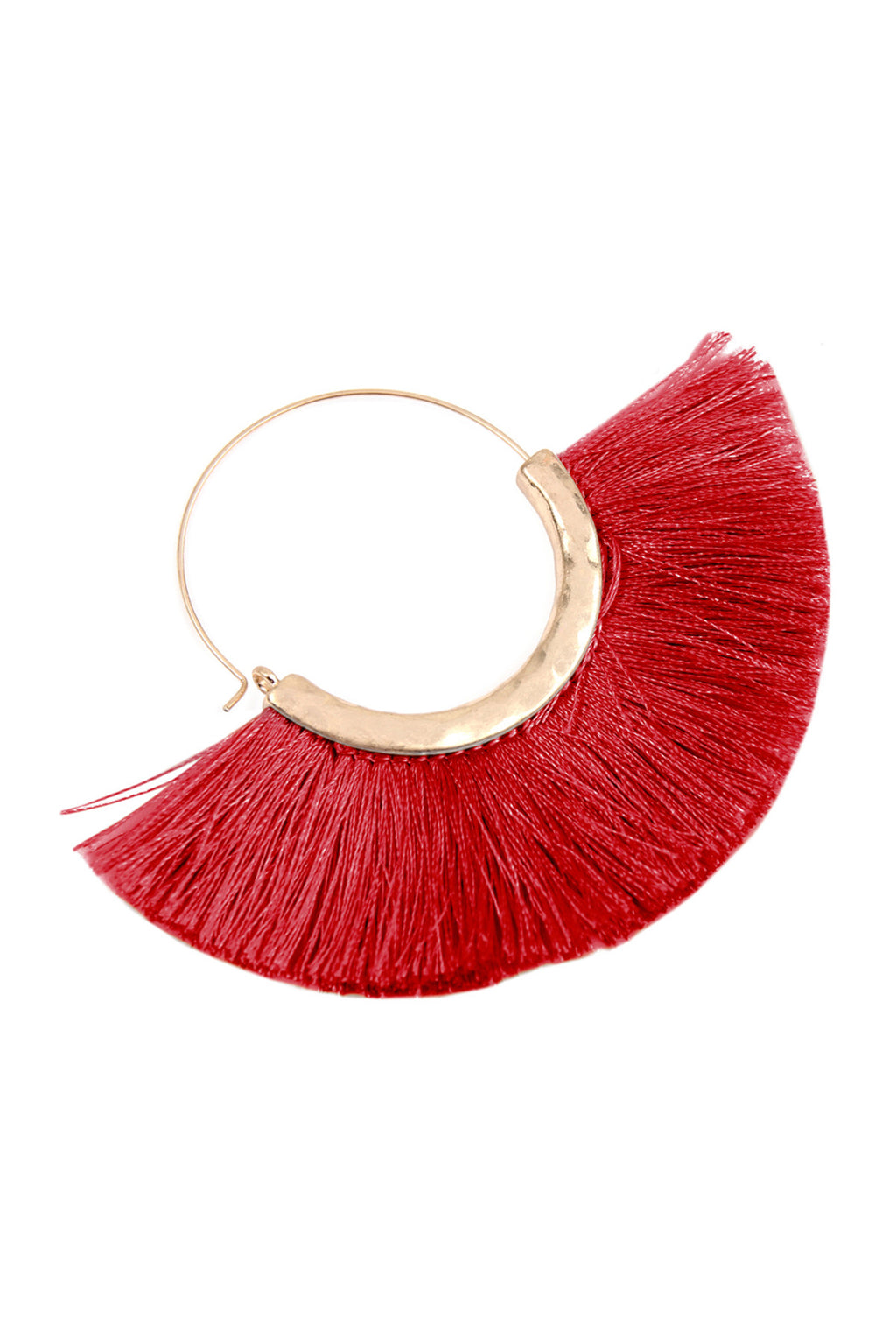 Burgundy Fan Tassel Hoop Earrings - Pack of 6