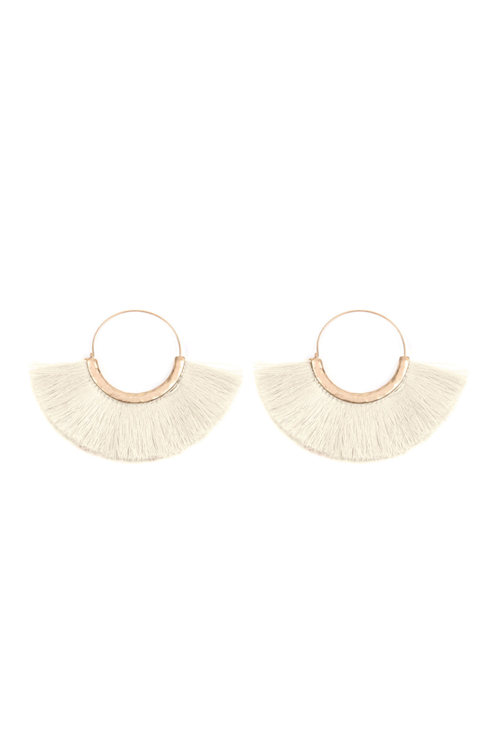 Ivory Fan Tassel Hoop Earrings - Pack of 6