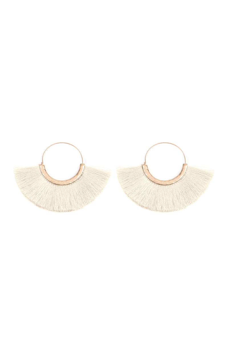 Ivory Fan Tassel Hoop Earrings - Pack of 6