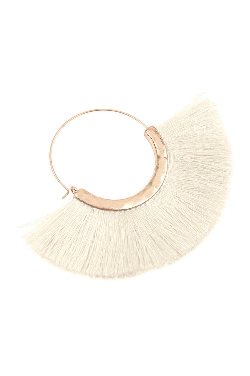 Ivory Fan Tassel Hoop Earrings - Pack of 6