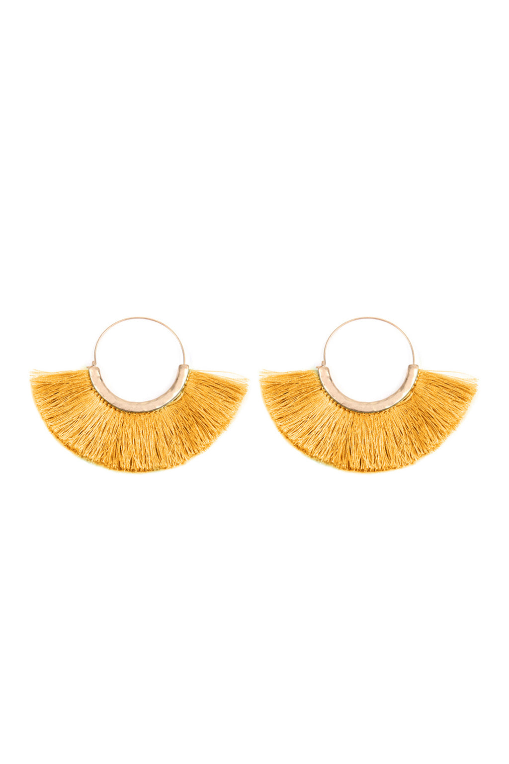 Mustard Fan Tassel Hoop Earrings - Pack of 6