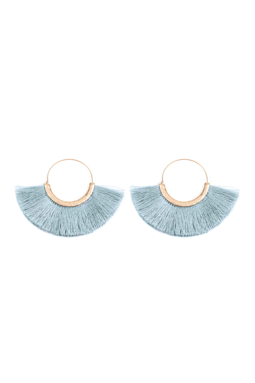 Light Blue Fan Tassel Hoop Earrings - Pack of 6