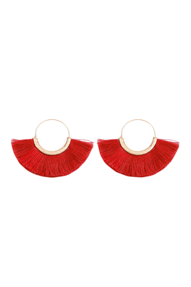 Red Fan Tassel Hoop Earrings - Pack of 6