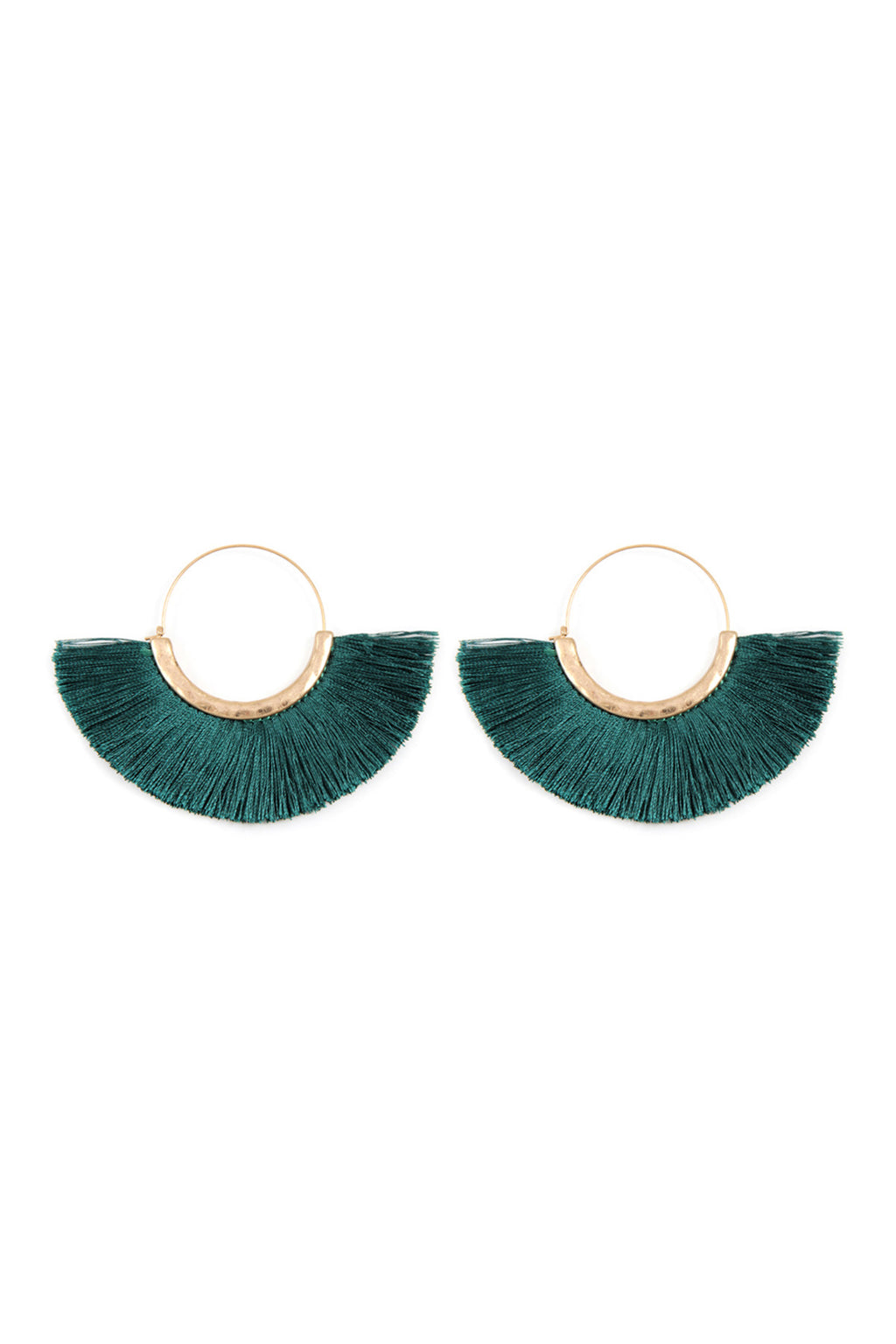 Teal Fan Tassel Hoop Earrings - Pack of 6