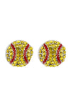 Softball Rhinestone Post Earrings Yellow - Pack of 6