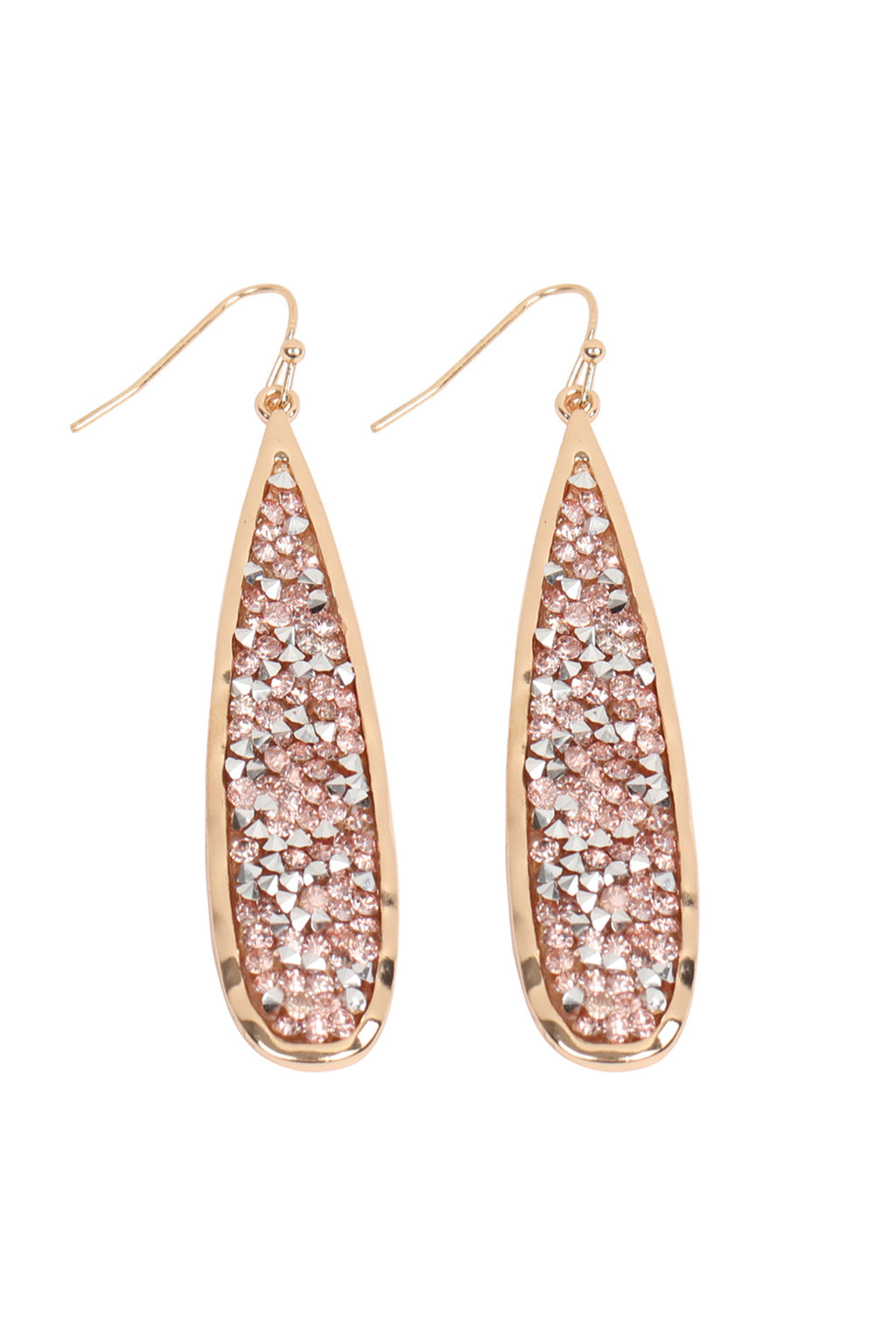 Gold Peach Long Pear Glitter Faceted Dangle Hook Earrings - Pack of 6