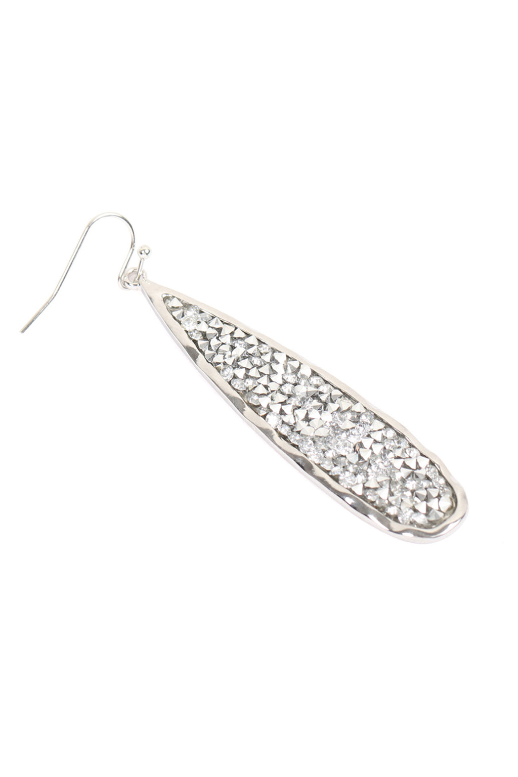 Silver  Long Pear Glitter Faceted Dangle Hook Earrings - Pack of 6