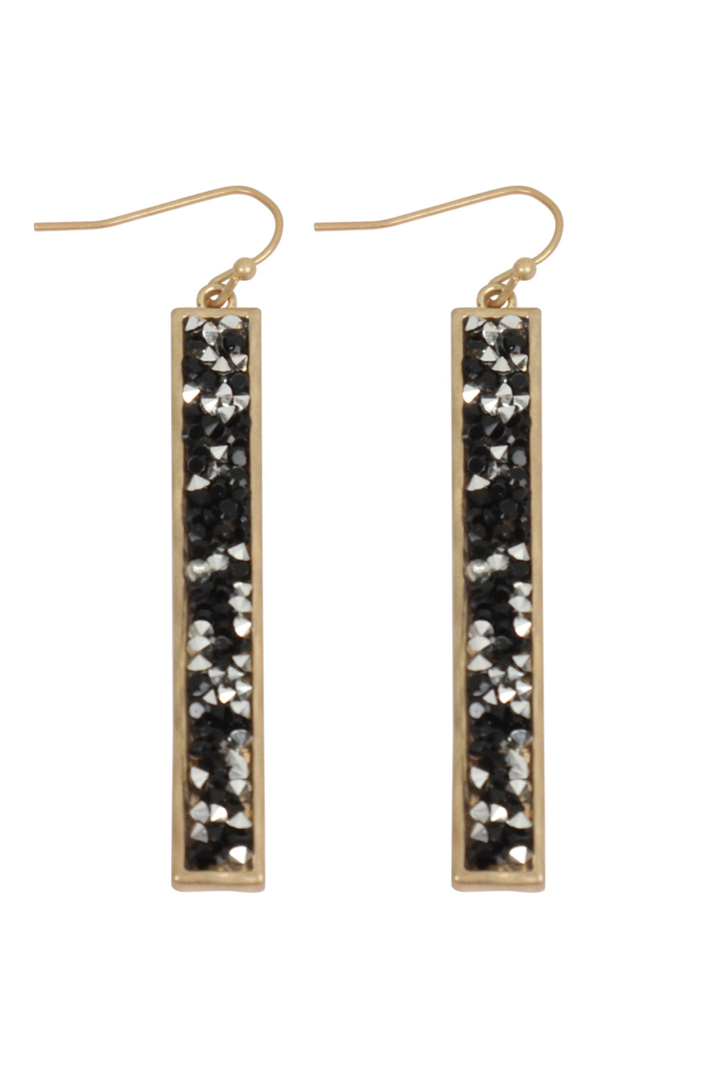 Matte Gold Black Bar Glitter Faceted Dangle Hook Earrings - Pack of 6