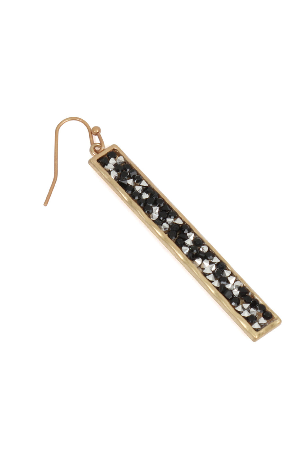 Matte Gold Black Bar Glitter Faceted Dangle Hook Earrings - Pack of 6