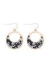 Matte Gold Black Open Round Glitter Faceted Dangle Hook Earrings - Pack of 6