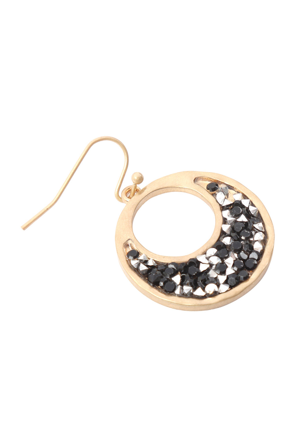 Matte Gold Black Open Round Glitter Faceted Dangle Hook Earrings - Pack of 6