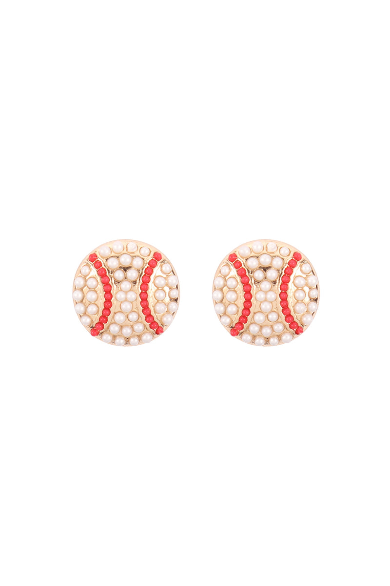 Sports Seed Bead Stud Earrings Baseball - Pack of 6