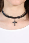 Black Cross Leather Chain Chocker Necklace - Pack of 6