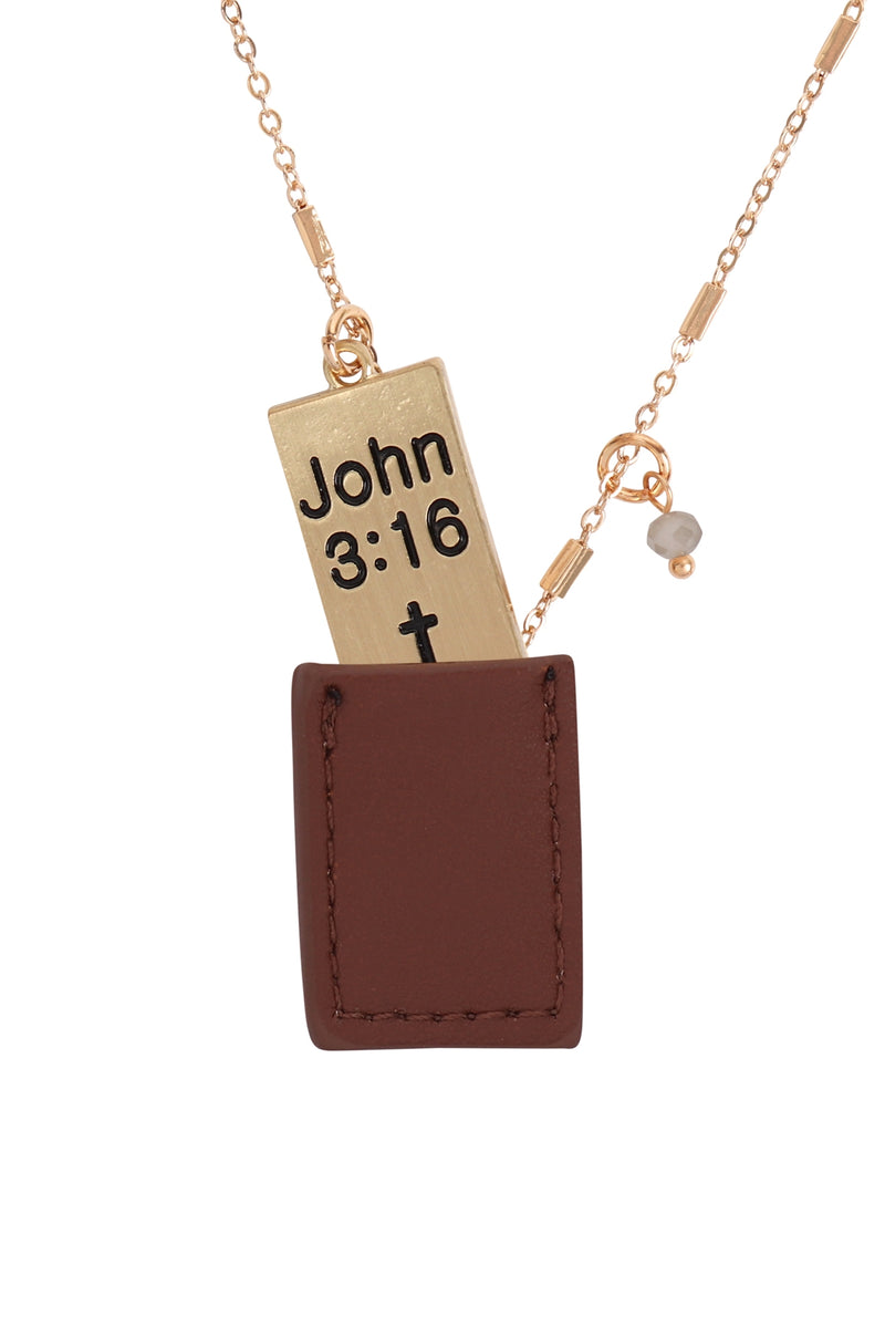 John 3:16 Engraved Plated Pocket Necklace Brown - Pack of 6