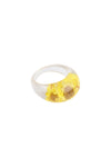 Epoxy Color Daisy Metal Ring Gold Black - Pack of 6