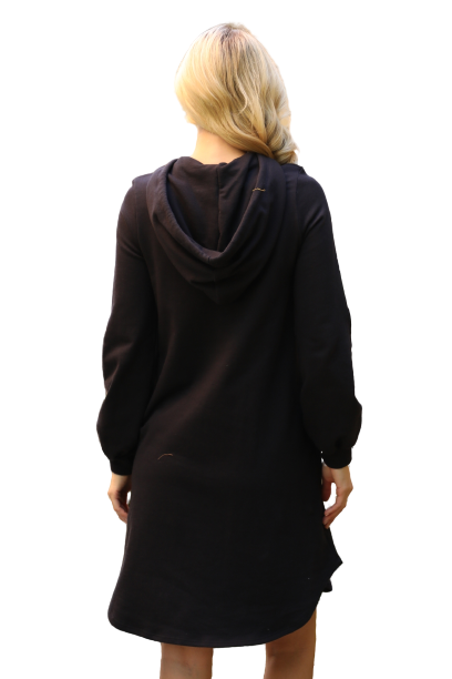 Solid Long Sleeve Hoodie Dress with Drawstring Black  - Pack of 6