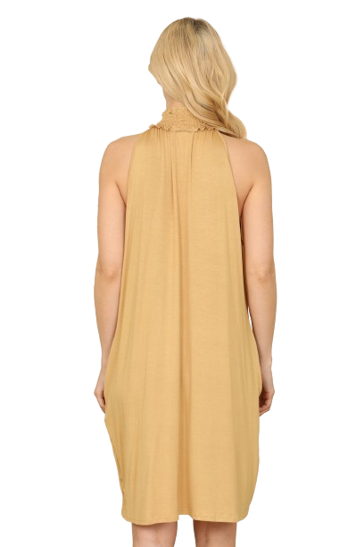 Smocked Halter Neckline Keyhole Jersey Dress Camel  -  Pack of 7