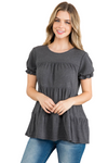 Ruffle Short Sleeve Tiered Top Black - Pack of 7