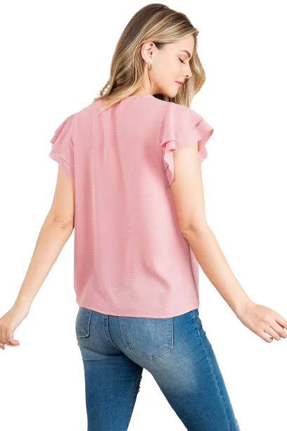 Layered Ruffle Sleeve Round Neck Woven Top Antique Mauve - Pack of 7