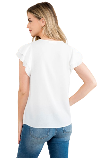 Layered Ruffle Sleeve Round Neck Woven Top Ivory - Pack of 7