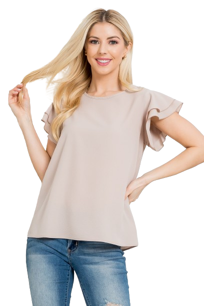 Layered Ruffle Sleeve Round Neck Woven Top Mocha - Pack of 7