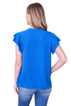 Layered Ruffle Sleeve Round Neck Woven Top Royal Blue - Pack of 7