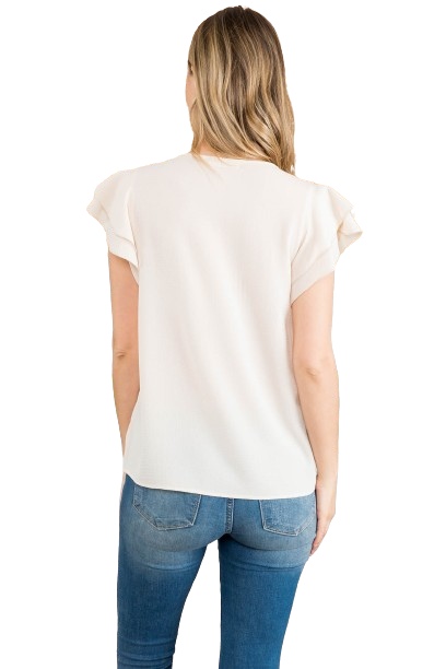 Layered Ruffle Sleeve Round Neck Woven Top Stone - Pack of 7