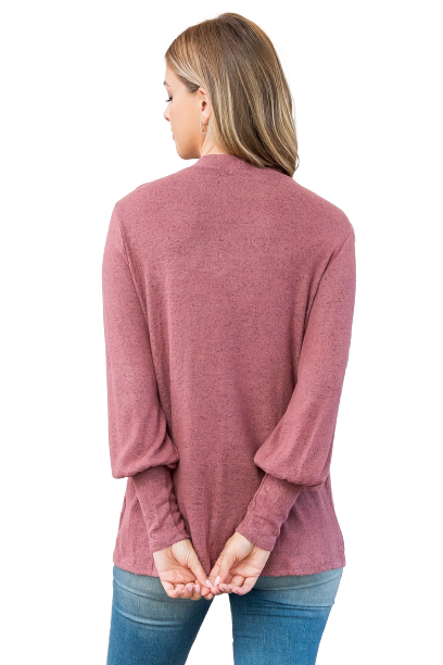 Puff Sleeve Mock Neck Top Mulberry/Black - Pack of 7