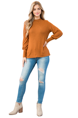 Puff Sleeve Mock Neck Top Mustard - Pack of 7