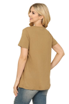 Cutout Open Front Short Sleeve Solid Top Dark Camel - Pack of 7