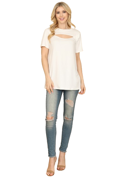 Cutout Open Front Short Sleeve Solid Top Ivory - Pack of 7