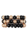 Black Brown Seven Lines Glass Beads Stretch Bracelet - Pack of 6