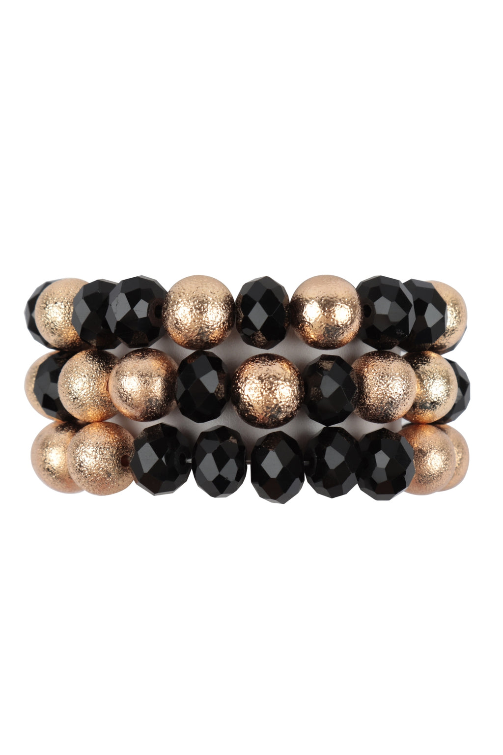 3 Lines Stackable Textured CCB and Rondelle Beads Bracelet Black - Pack of 6