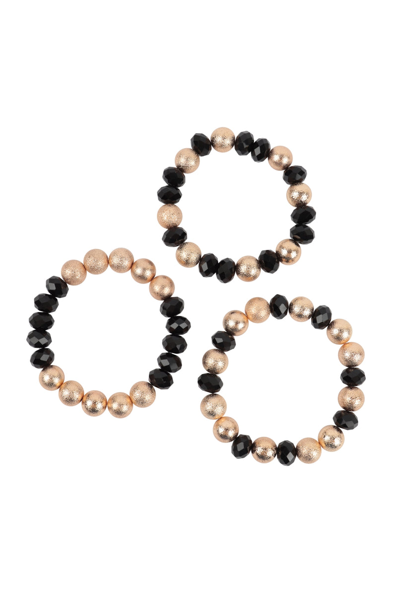 3 Lines Stackable Textured CCB and Rondelle Beads Bracelet Black - Pack of 6