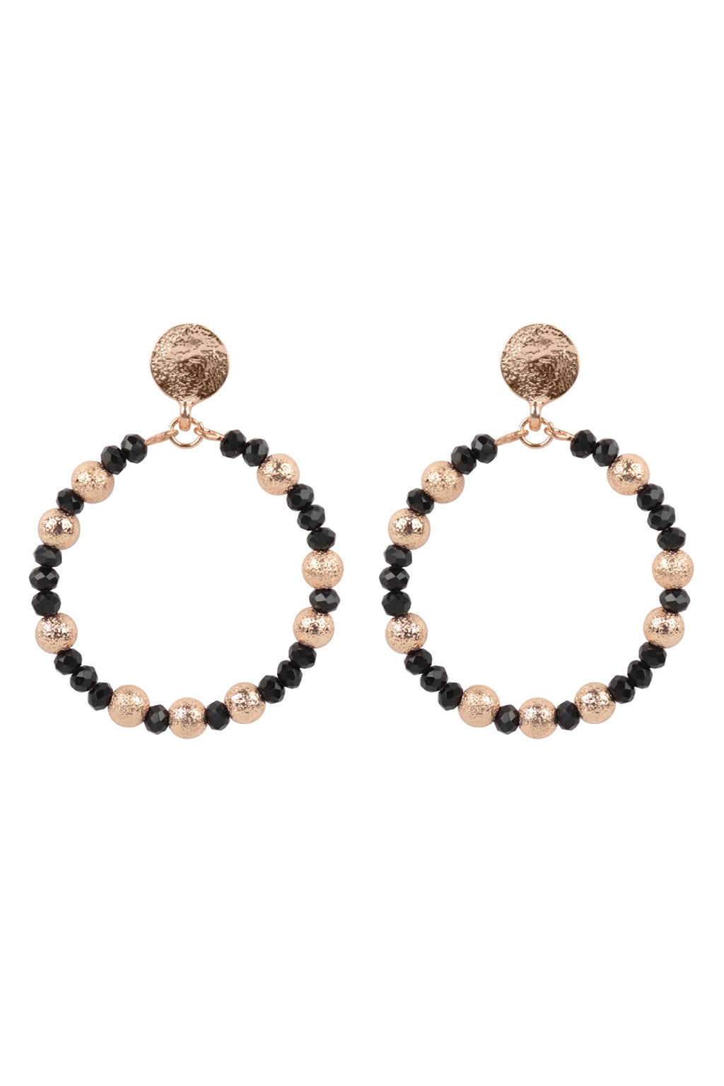 Rondelle Beads Round Post Earrings Black - Pack of 6