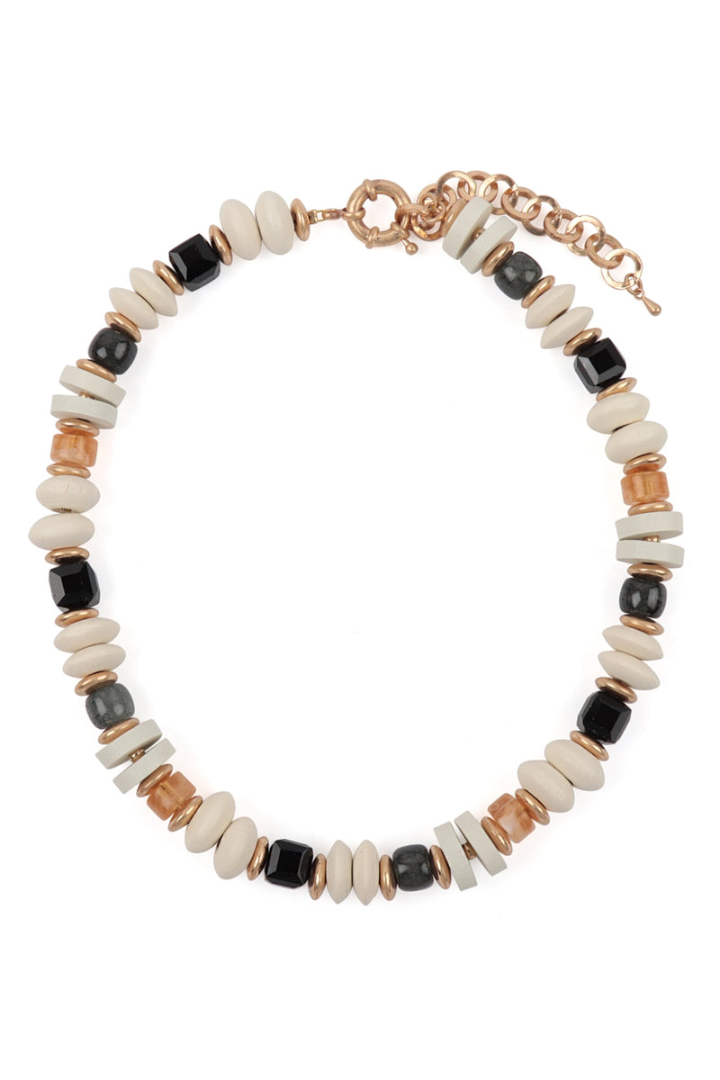 Wood, Mix Beads Boho Necklace Ivory - Pack of 6