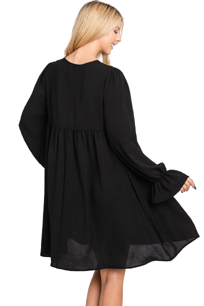 Wholesale Long Sleeve Button Dress Black