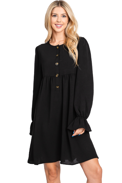 black long sleeve skater dress Organic Cotton+Spandex Long Sleeved Skater Dress for Girls - Black main image 1