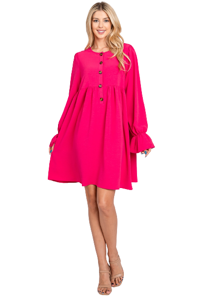 Long Sleeve Button Dress Fuchsia - Pack of 6