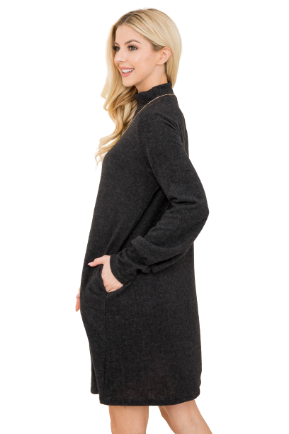 Charcoal Long Sleeve Mock Neck Pocket Dress - Pack of 6