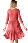 Marsala Round Neck Button Front Tiered Dress - Pack of 6
