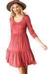 Marsala Round Neck Button Front Tiered Dress - Pack of 6