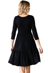 Black Round Neck Button Front Tiered Dress - Pack of 6