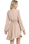 Tan Long Sleeve Round Neck Smock Waist Dress - Pack of 6