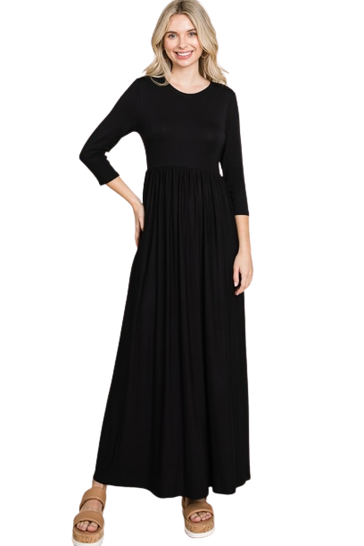 Black Scoop Neck Elastic Waist Maxi Dress - Pack of 6