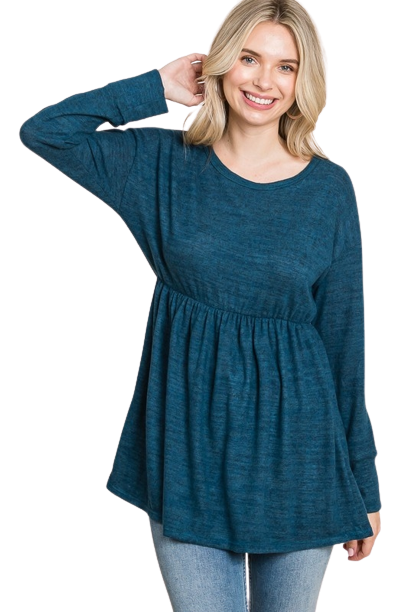 Teal Long Sleeve Round Neck Empire Waist Top - Pack of 6
