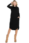 Black Long Sleeve Cow Neck Pocket Dress - Pack of 6