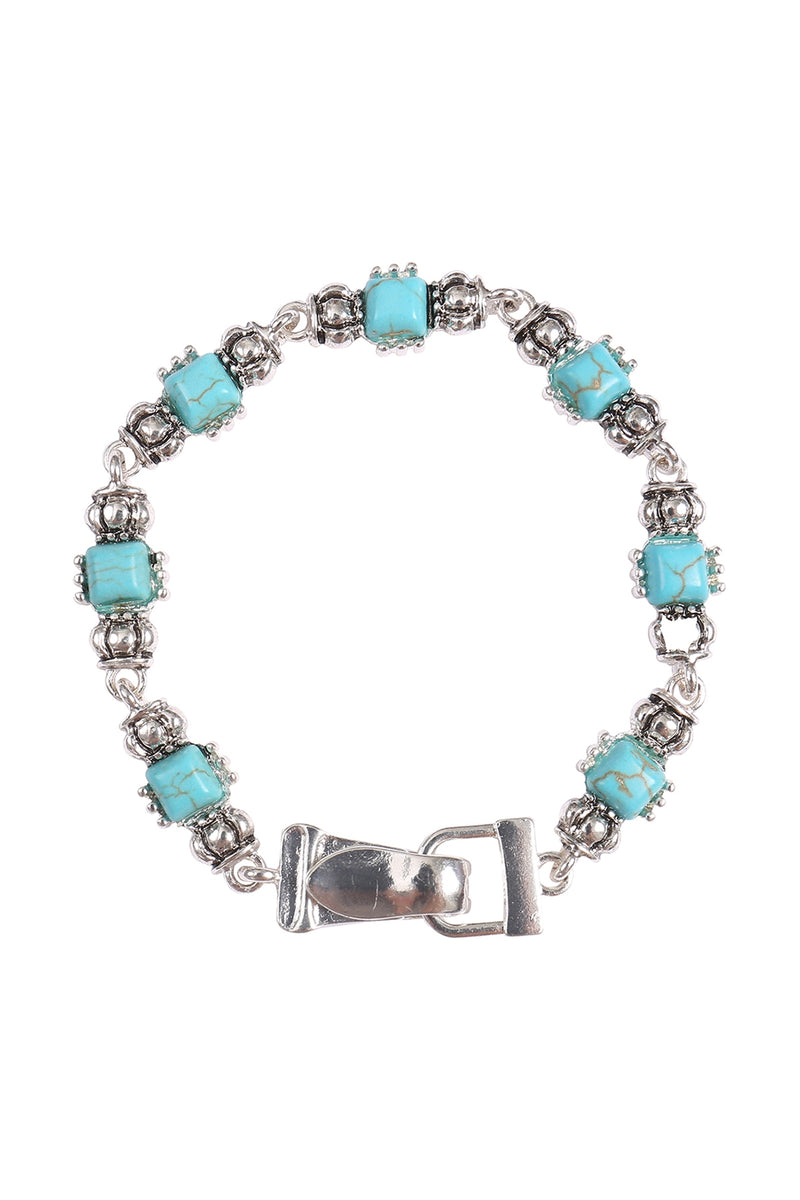 Western Concho Natural Stone Embellished Magnetic Bracelet Silver Burnish Turquoise - Pack of 6